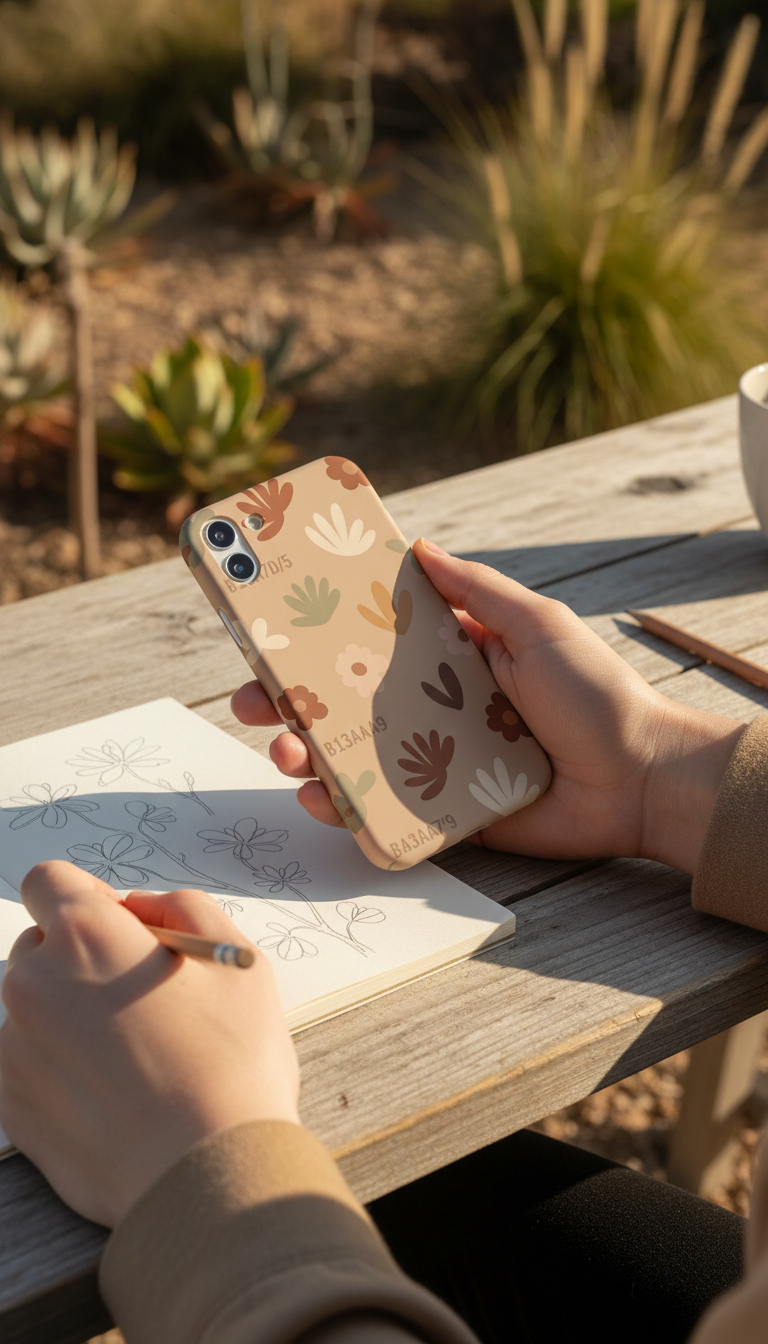 Toasted Almond Minimal Floral Case in use