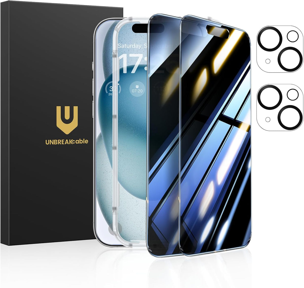 Privacy Screen Protector 2-Pack + Lens Protectors – Anti-Spy Tempered Glass | iPhone 15 & 16