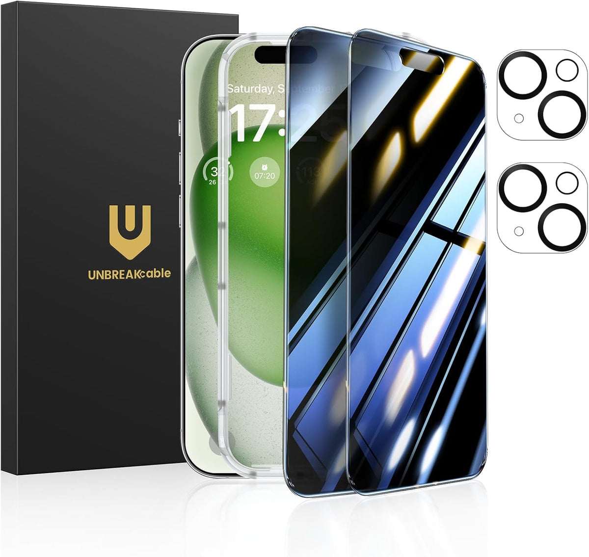 Privacy Screen Protector 2-Pack + Lens Protectors – Anti-Spy Tempered Glass | iPhone 15 & 16