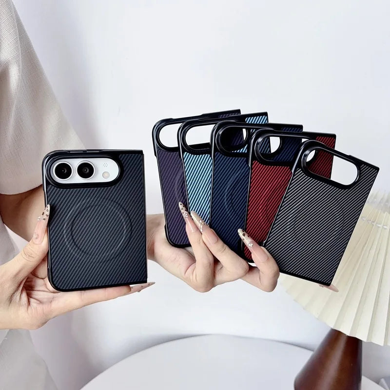 Magnetic Phone Case for iPhone Duo Ultra Fold Cover Carbon Fiber Pattern Soft TPU Shell for Magsafe Charge Anti-knock
