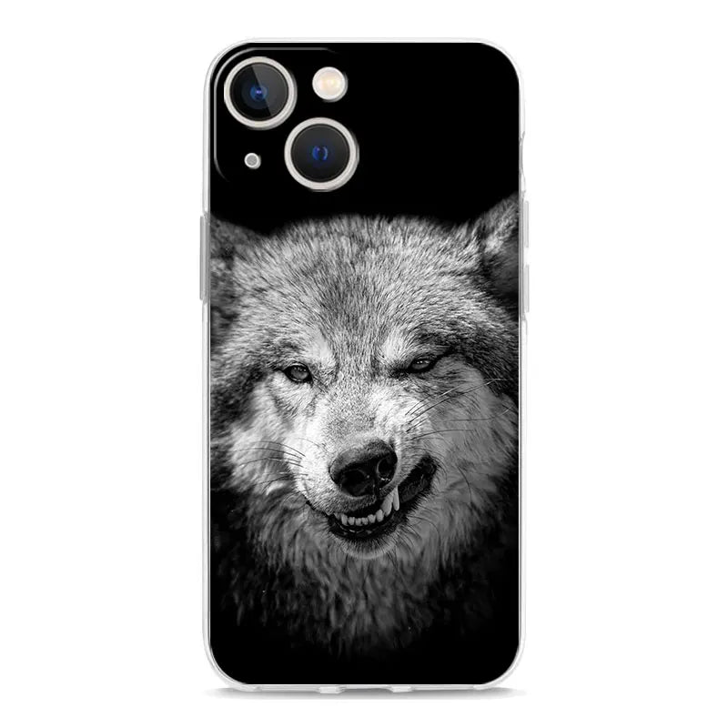 Luxury Transparent Phone Case For iPhone 15 14 13 12 11 Pro Max XS X XR 7 8 Plus Clear Cover Black Cheetah Tiger Lion Animals