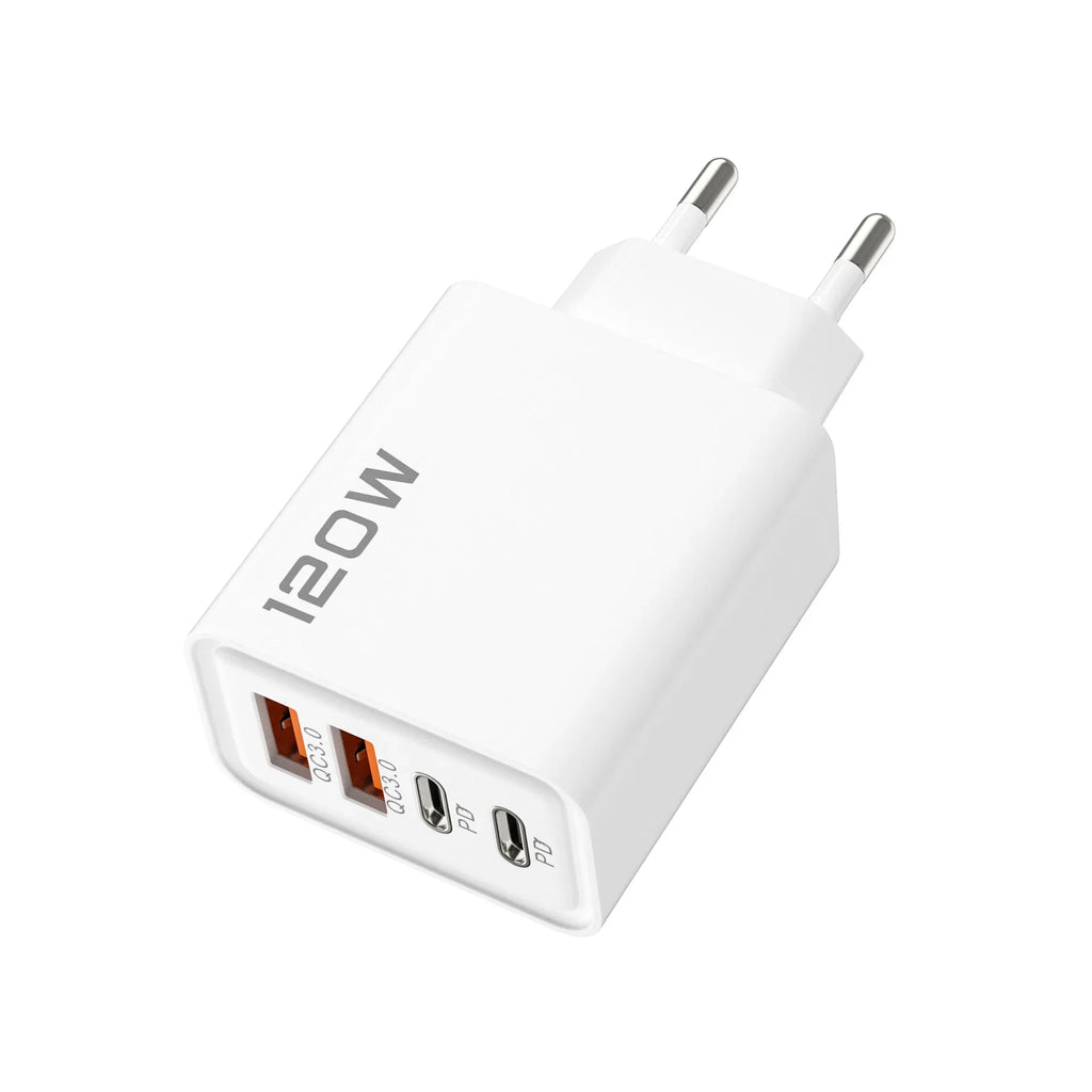 4 Port USB Charger Total 120W Fast Charging EU/US/UK Plug Wall Charger Mobile Phone Power Adapter For Phone Charge Type C Cable