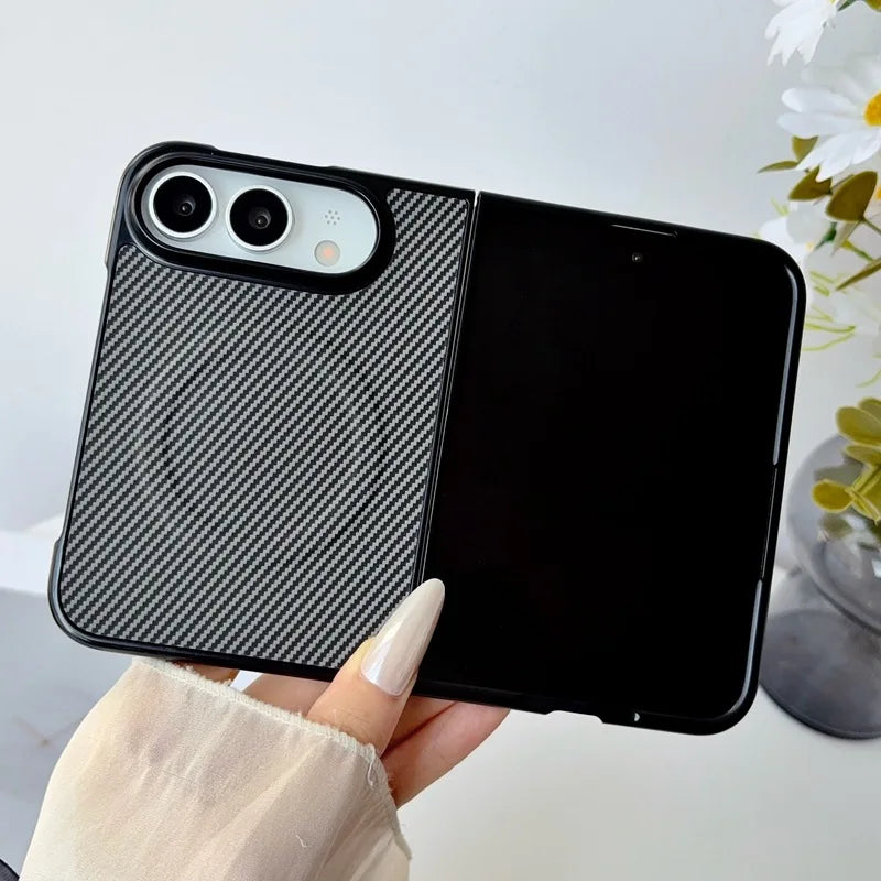 Magnetic Phone Case for iPhone Duo Ultra Fold Cover Carbon Fiber Pattern Soft TPU Shell for Magsafe Charge Anti-knock