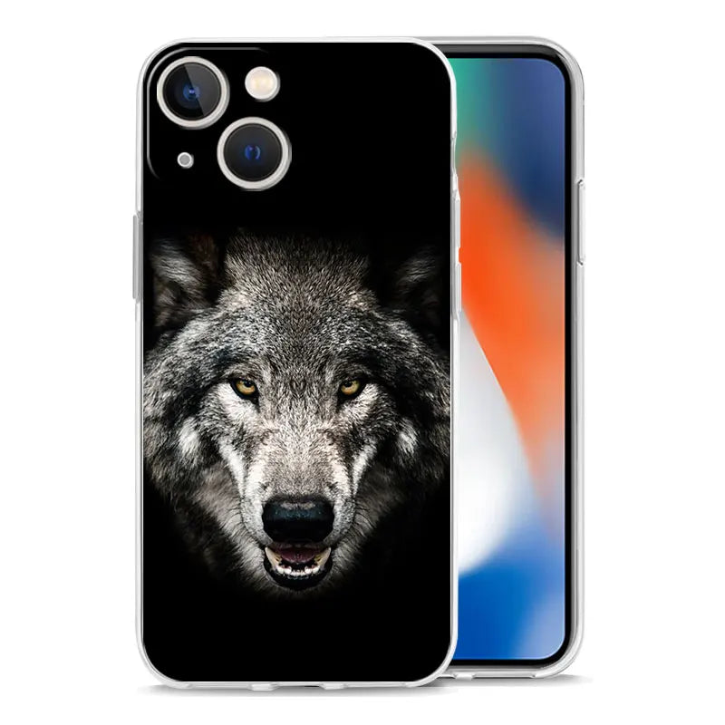Luxury Transparent Phone Case For iPhone 15 14 13 12 11 Pro Max XS X XR 7 8 Plus Clear Cover Black Cheetah Tiger Lion Animals