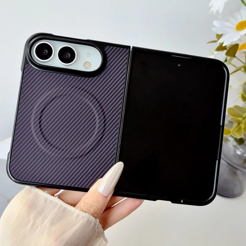 Magnetic Phone Case for iPhone Duo Ultra Fold Cover Carbon Fiber Pattern Soft TPU Shell for Magsafe Charge Anti-knock